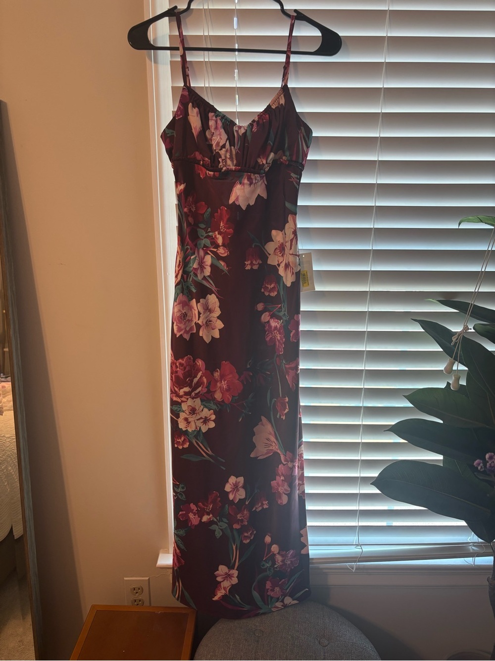 B Darlin Burgundy Floral Spaghetti-Strap Maxi Dress